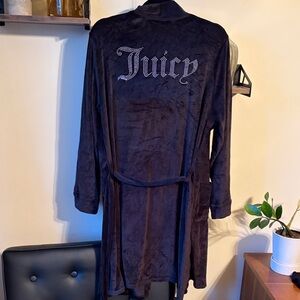 Juicy Couture Black Velour Robe with Embroidered Logo